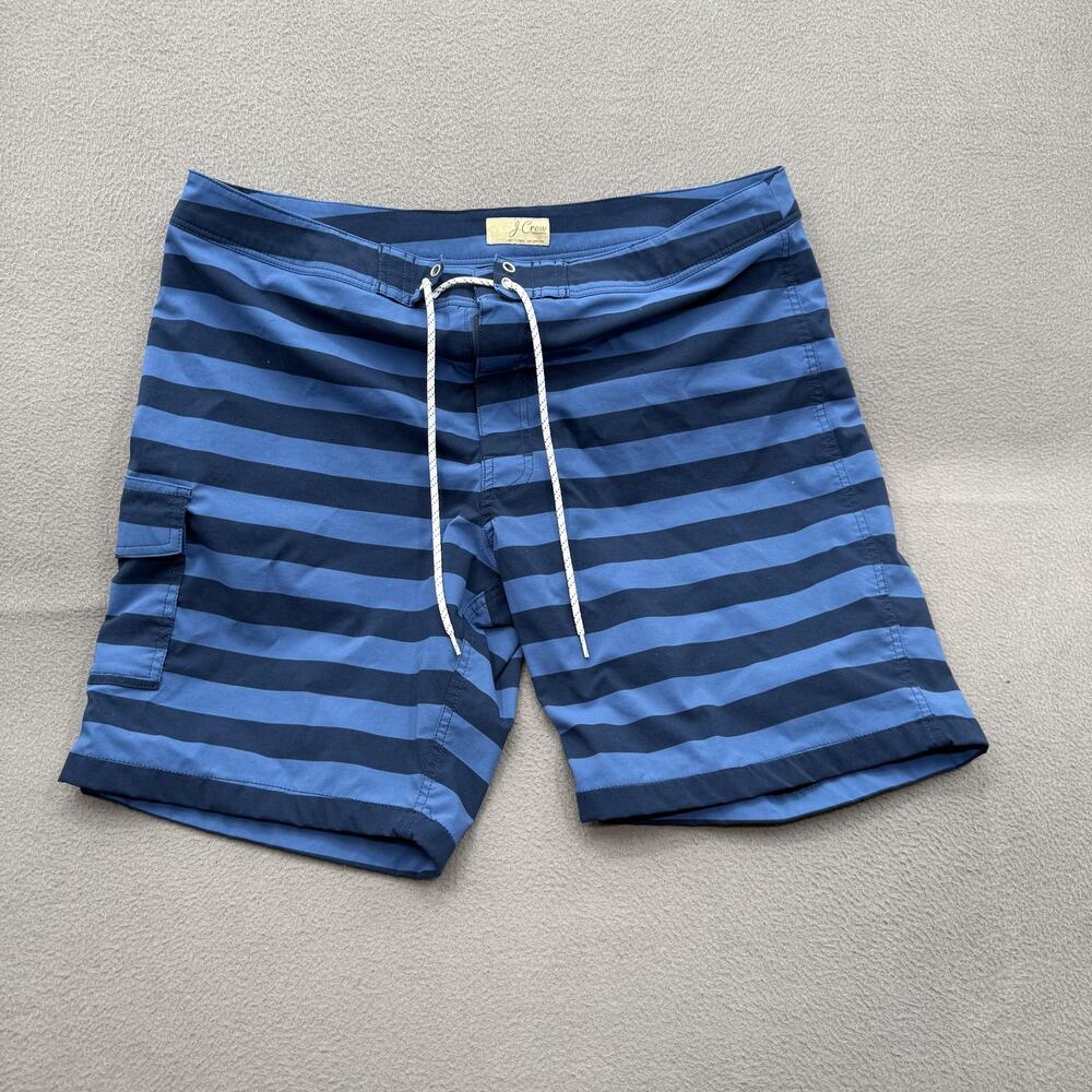 J.Crew Board Shorts Mens 36 Blue Stripe Swim Trunks Long 9 Inseam Mesh Lined